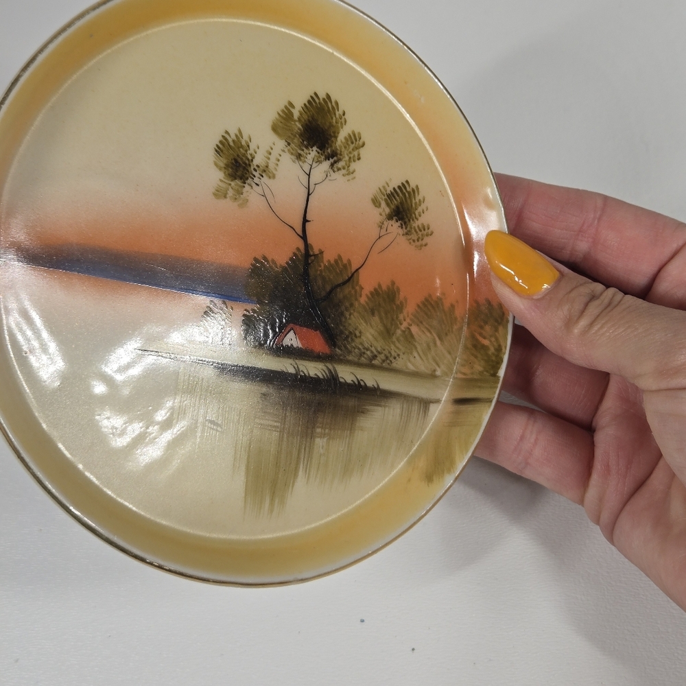Antique Porcelain Made In Japan Tree In The Meadow Trinket Dish Catchall Japan - Picture 11 of 17